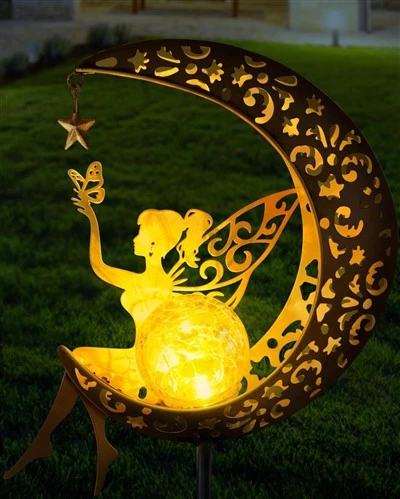 Fairy Moon Figurine Light vízálló napelemes kerti szobrok kültéri dekorációval