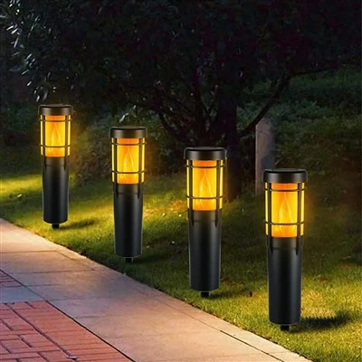 Földi LED napelemes kerti lámpa RGB és láng