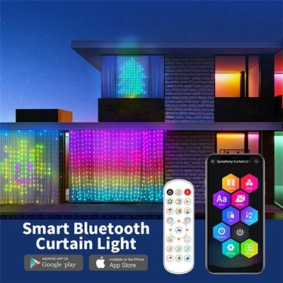 RGBIC LED-es függönylámpák alkalmazás és távirányító